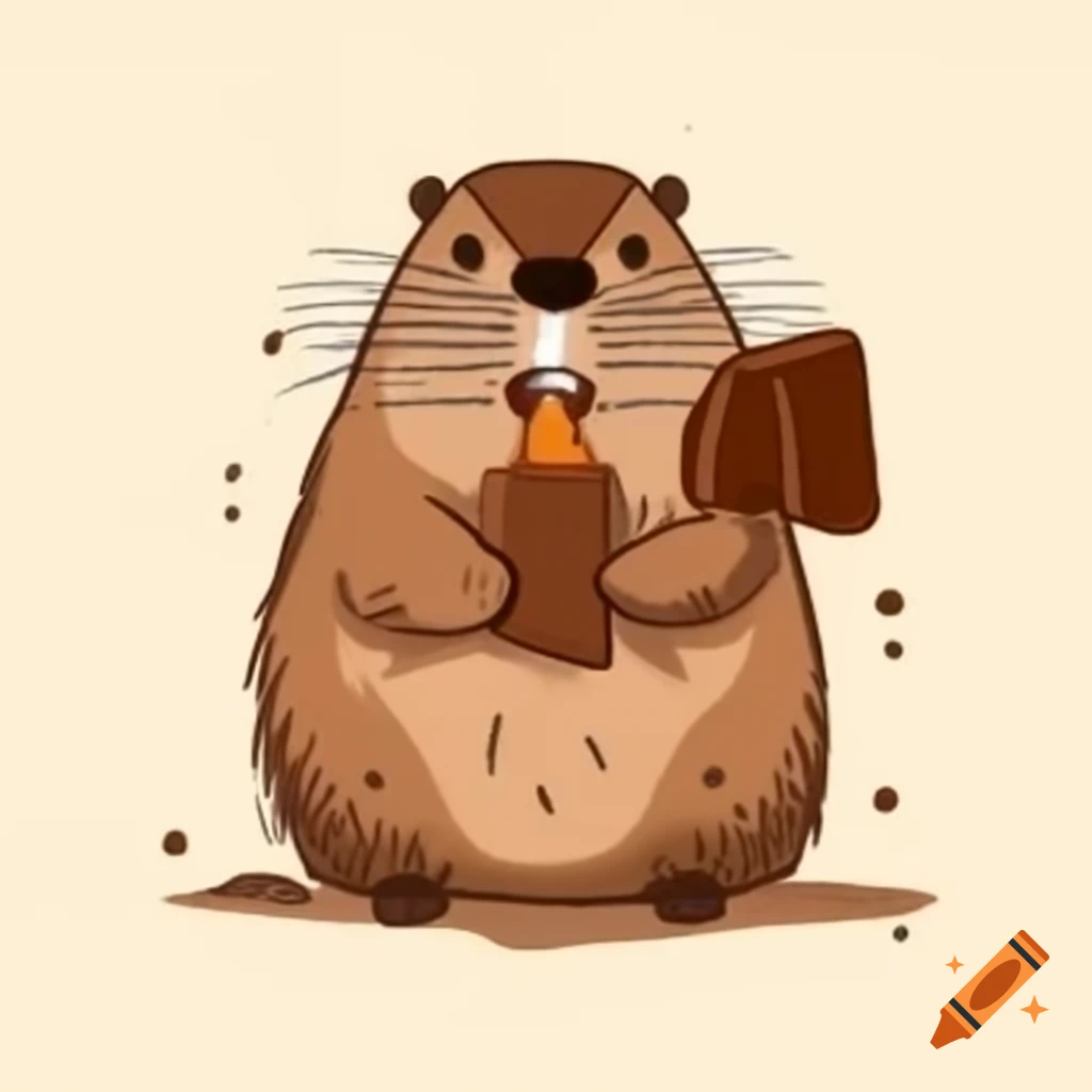 Groundhog enjoying a chocolate bar against a light background