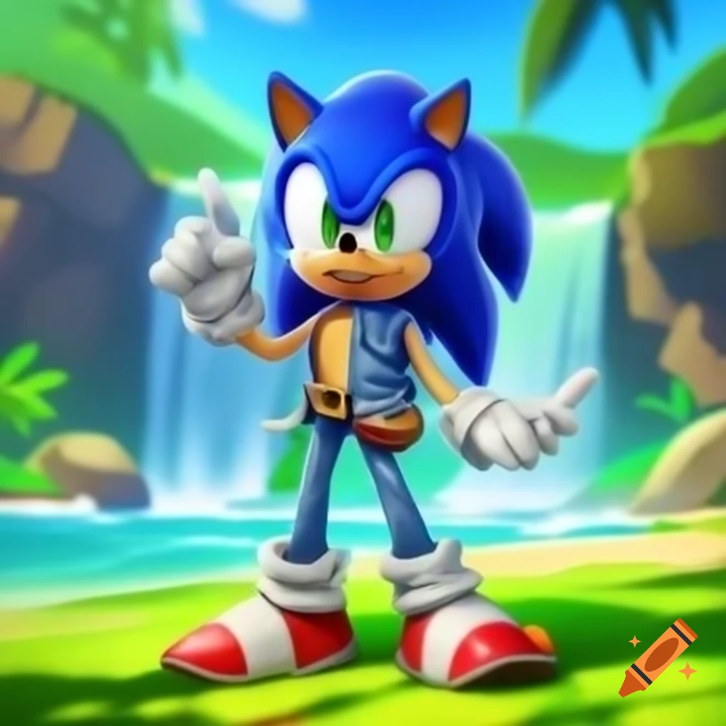 Classic sonic the hedgehog in blue clothing with pink stripes and brown
