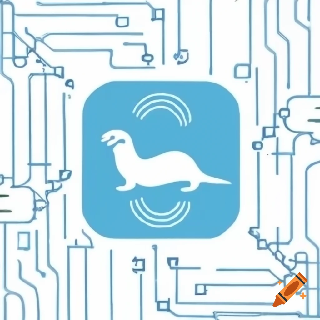 Sea otter logo featuring circuit elements in light blue and simple design
