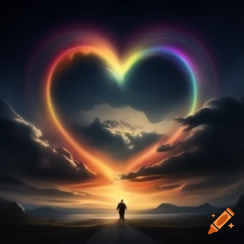 Conceptual artwork of heart with rainbows and dark soul imagery