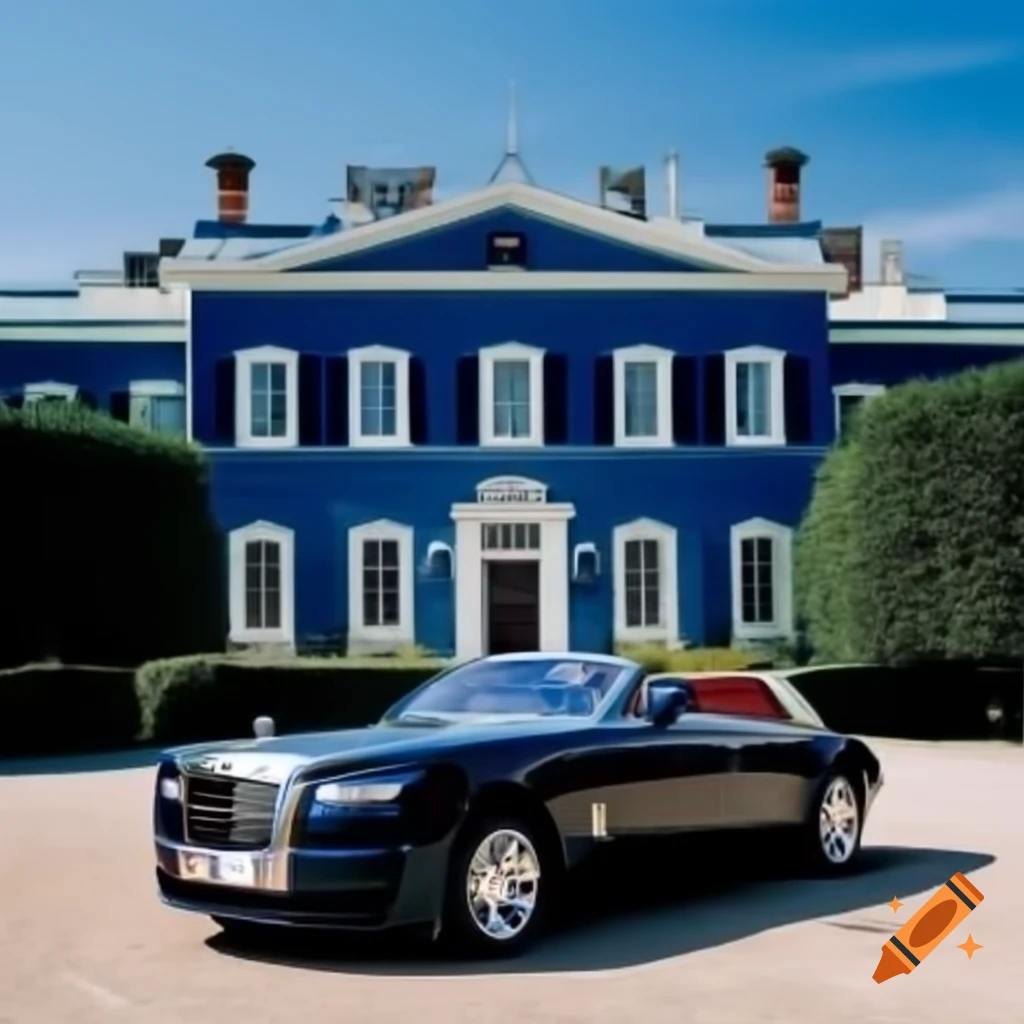 Luxury Rolls-Royce parked in front of blue house in Italy