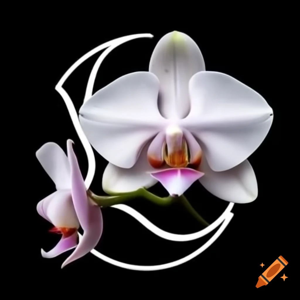 White orchid symbol on black background