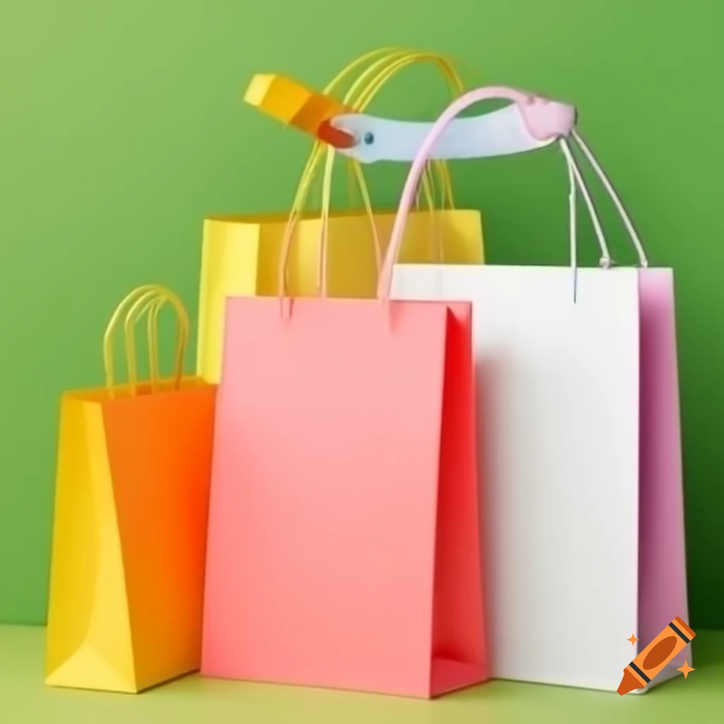 Five colorful shopping bags arranged together