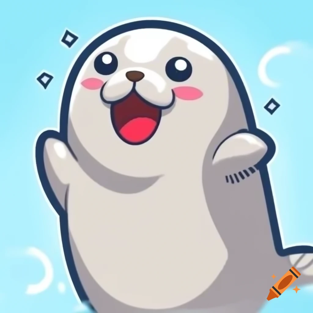 Friendly cartoon seal character with gaming elements