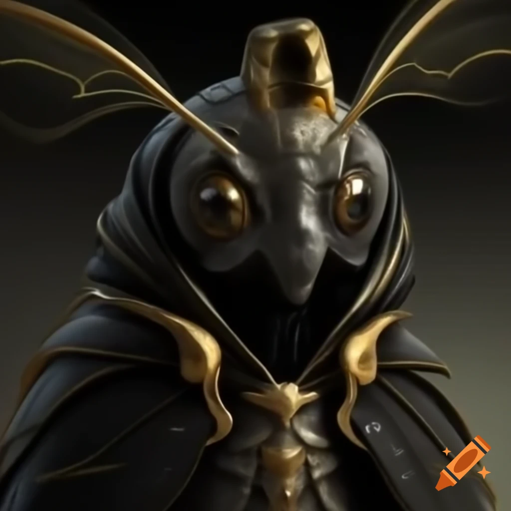 Mothman cryptid depicted in black and gold colors