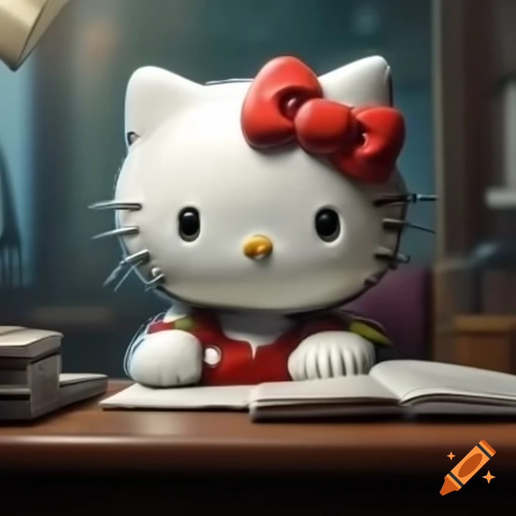 Hello Kitty character sitting at a desk
