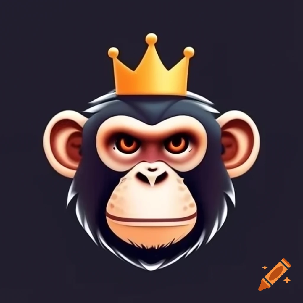 Minimalistic design of a monkey head wearing a crown