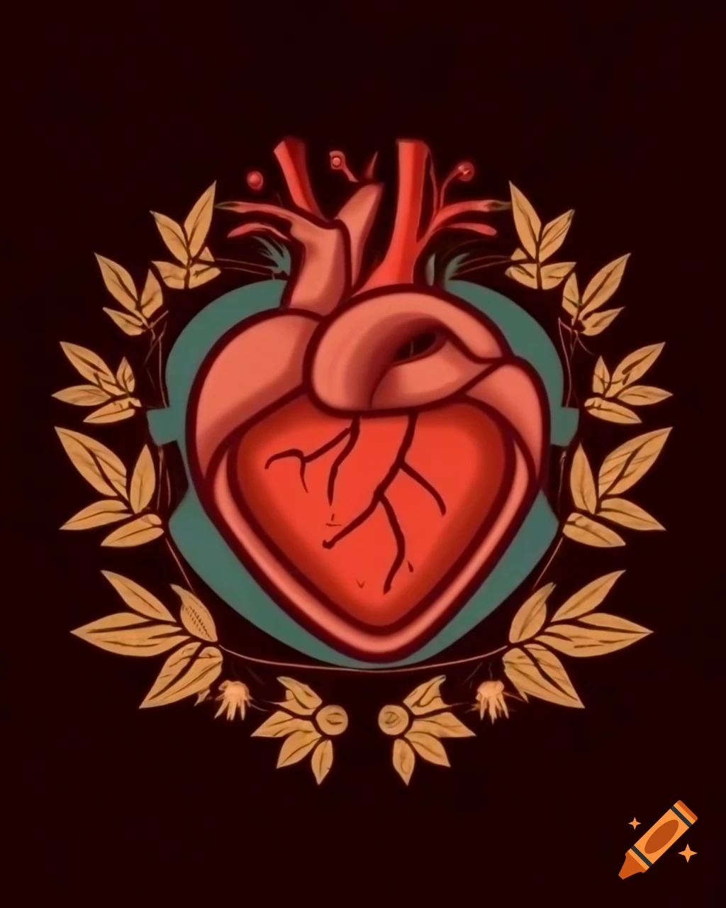 Anatomic heart in abstract setting with autumn elements
