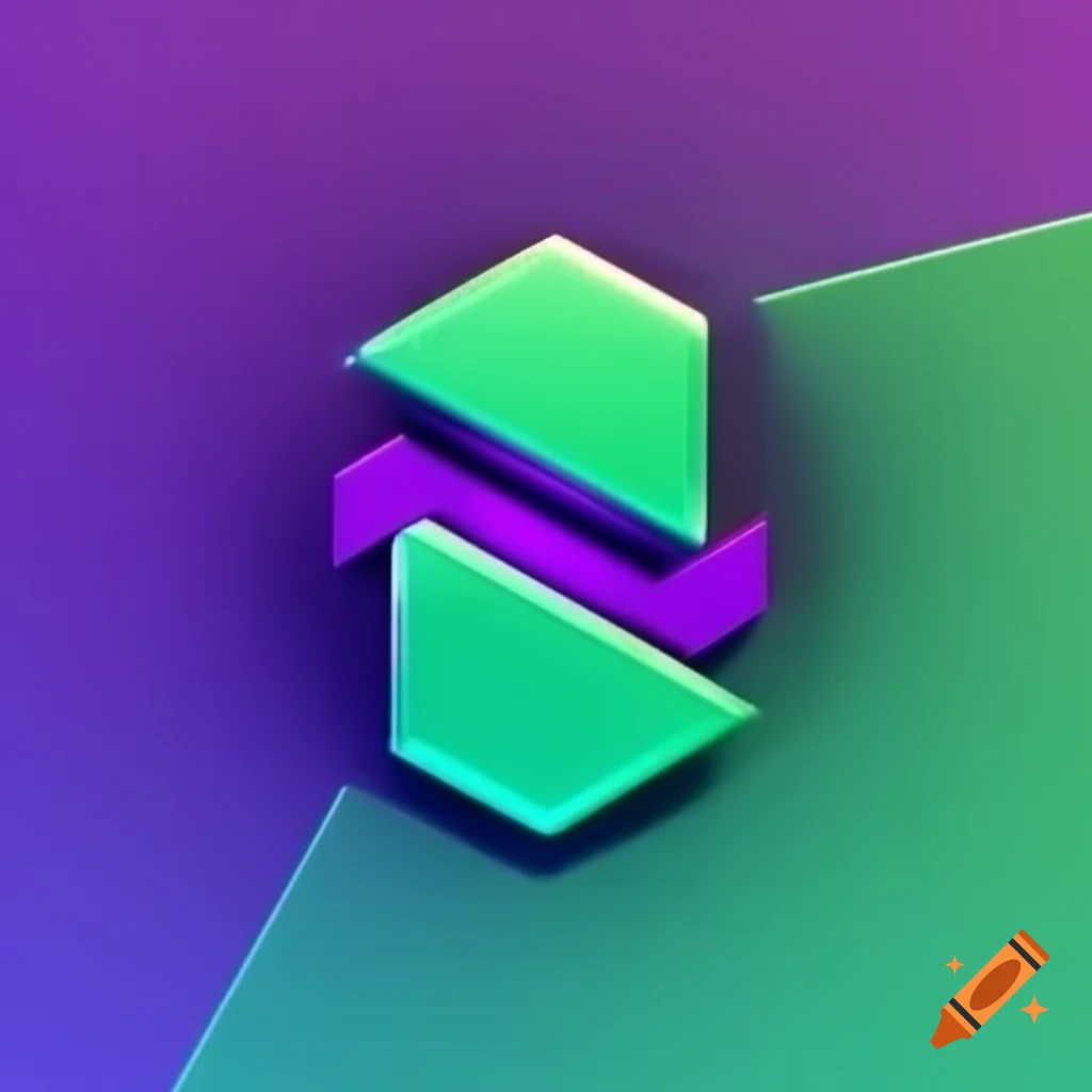 Futuristic infinite logo in green and purple colors resembling the number 8