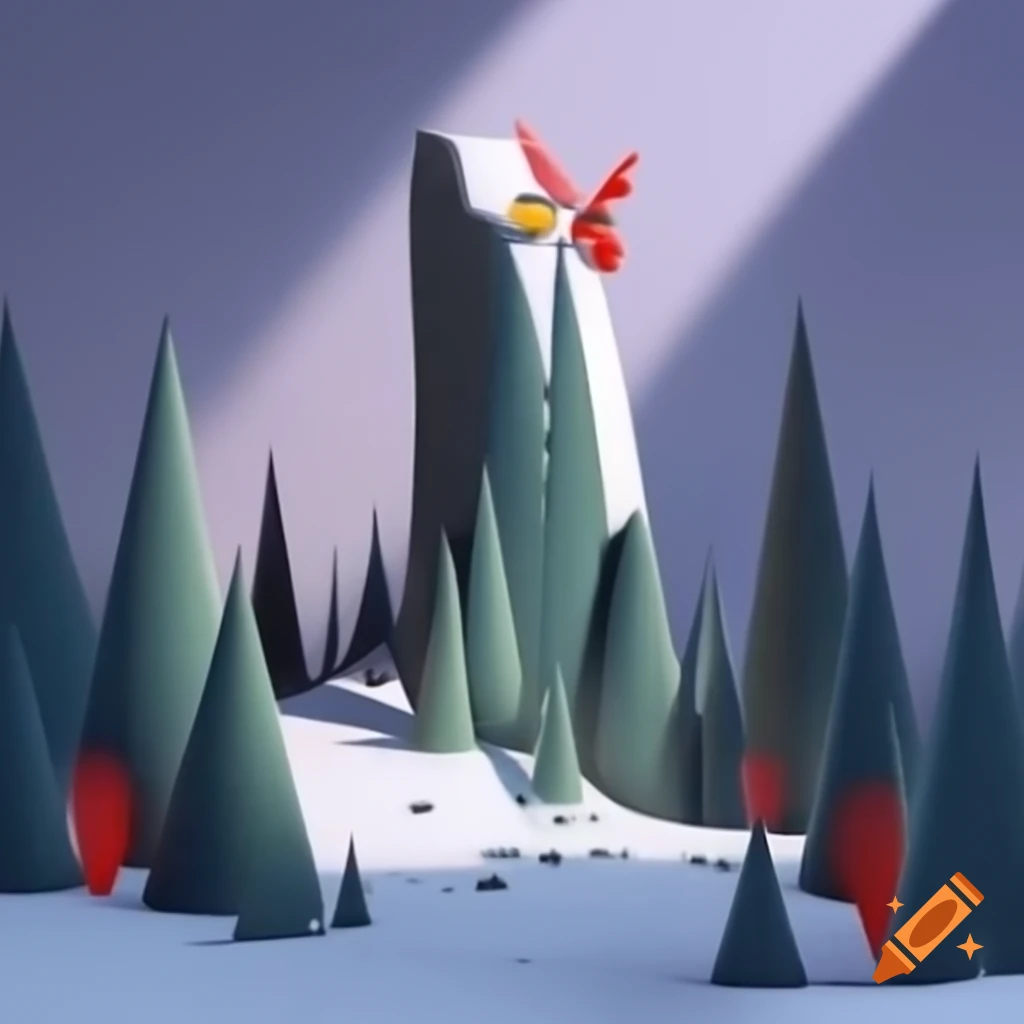 Panorama illustration of Christmas forest scene with Salish and Russian fairytale motifs