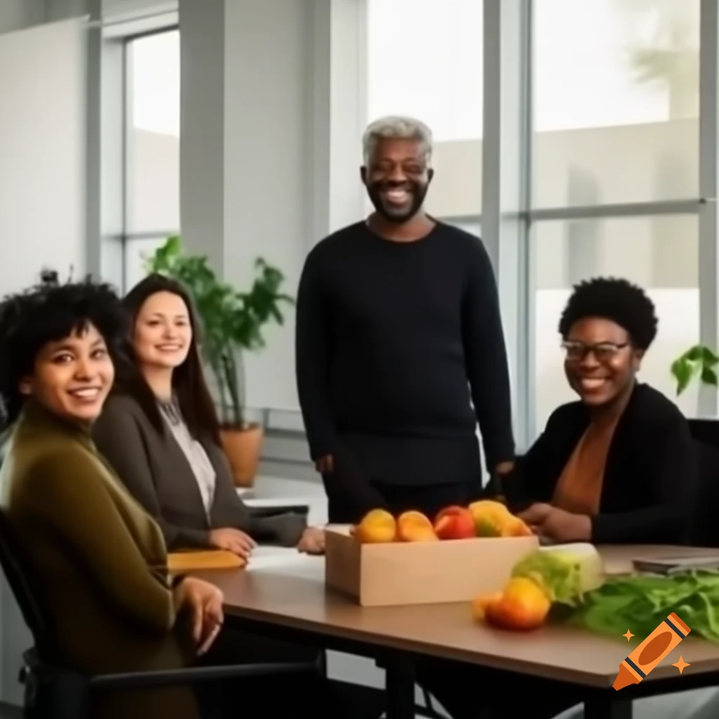 Modern office with African team members enjoying NutriFitBreak