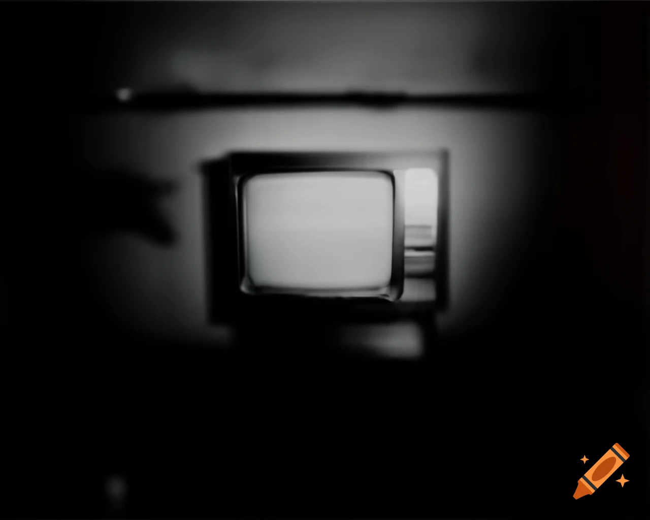 Blurry 1980s videotape showing VCR television against gloomy white wall