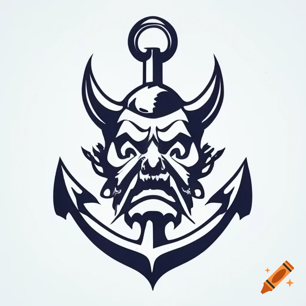 Victorian art style devil holding anchor in its mouth