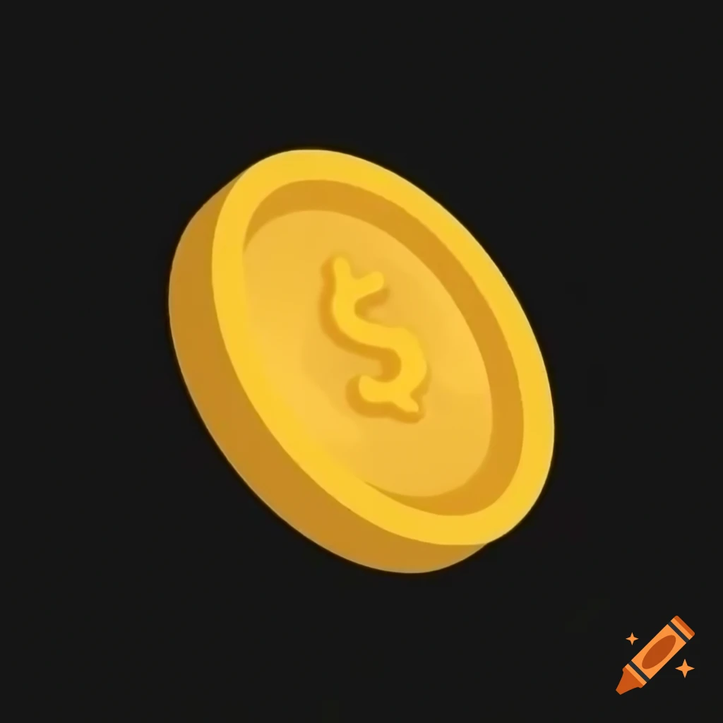 Cartoon golden coin on black background