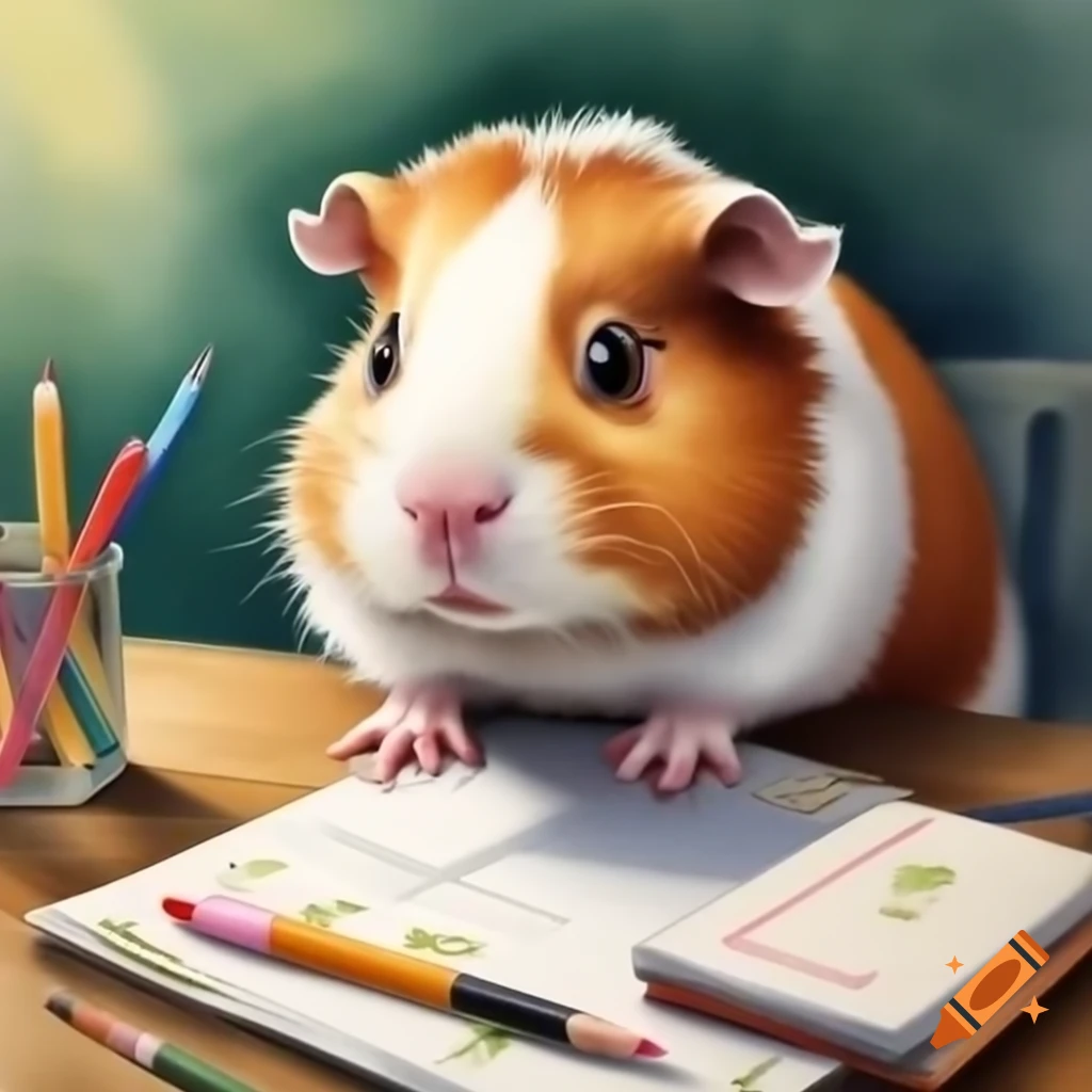 Guinea pig wearing glasses doing advanced math with pencil and paper