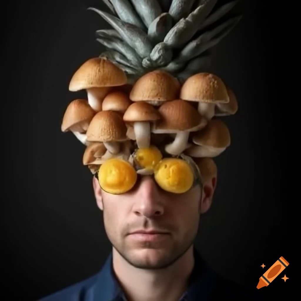 Surreal portrait of a man with mushrooms growing from his eye sockets ...