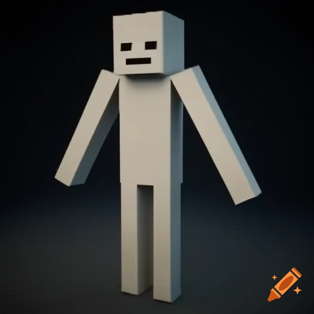 3D polygonal creature in Minecraft style with pale skin and elongated features