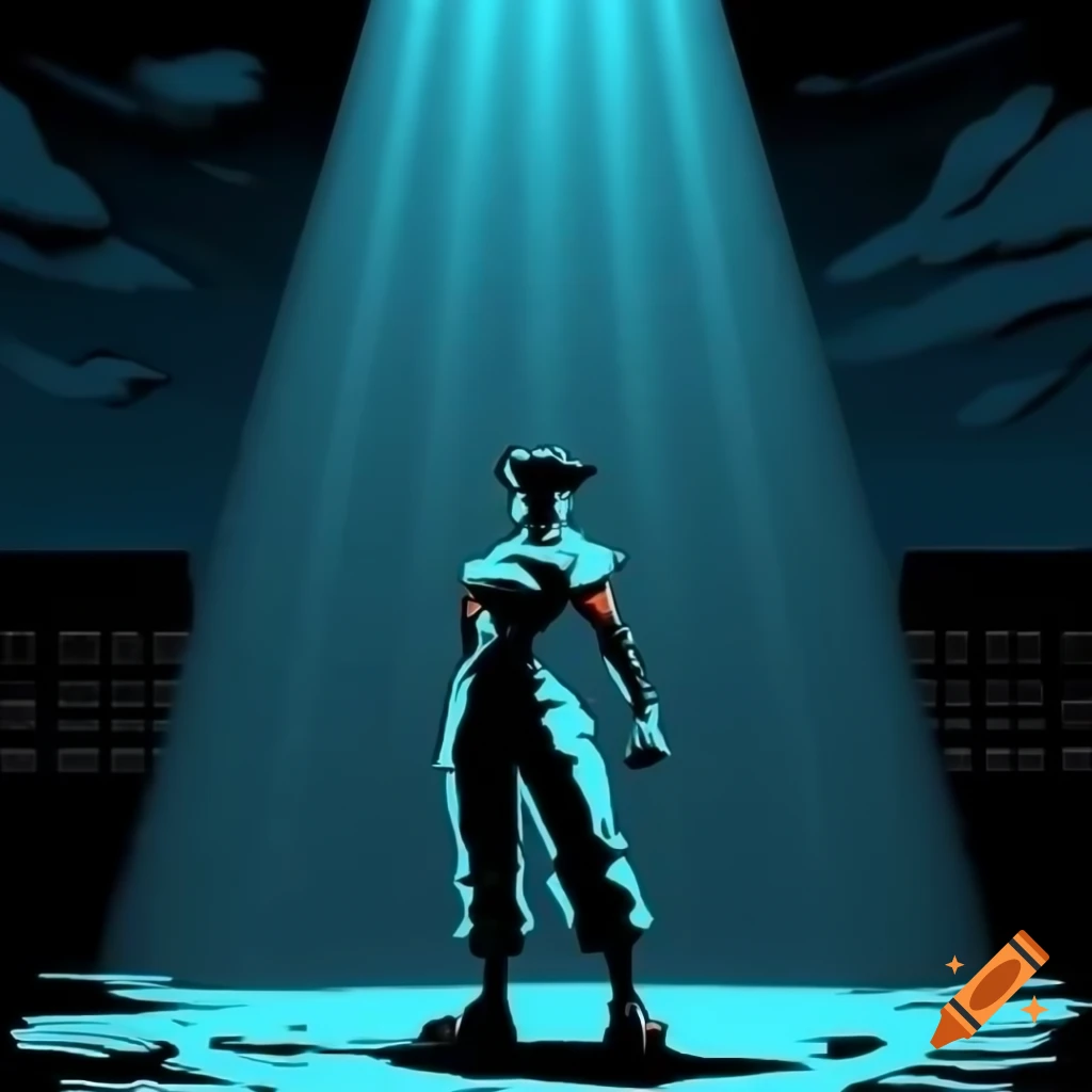 Anime Chun-li from Street Fighter in front of floodlight