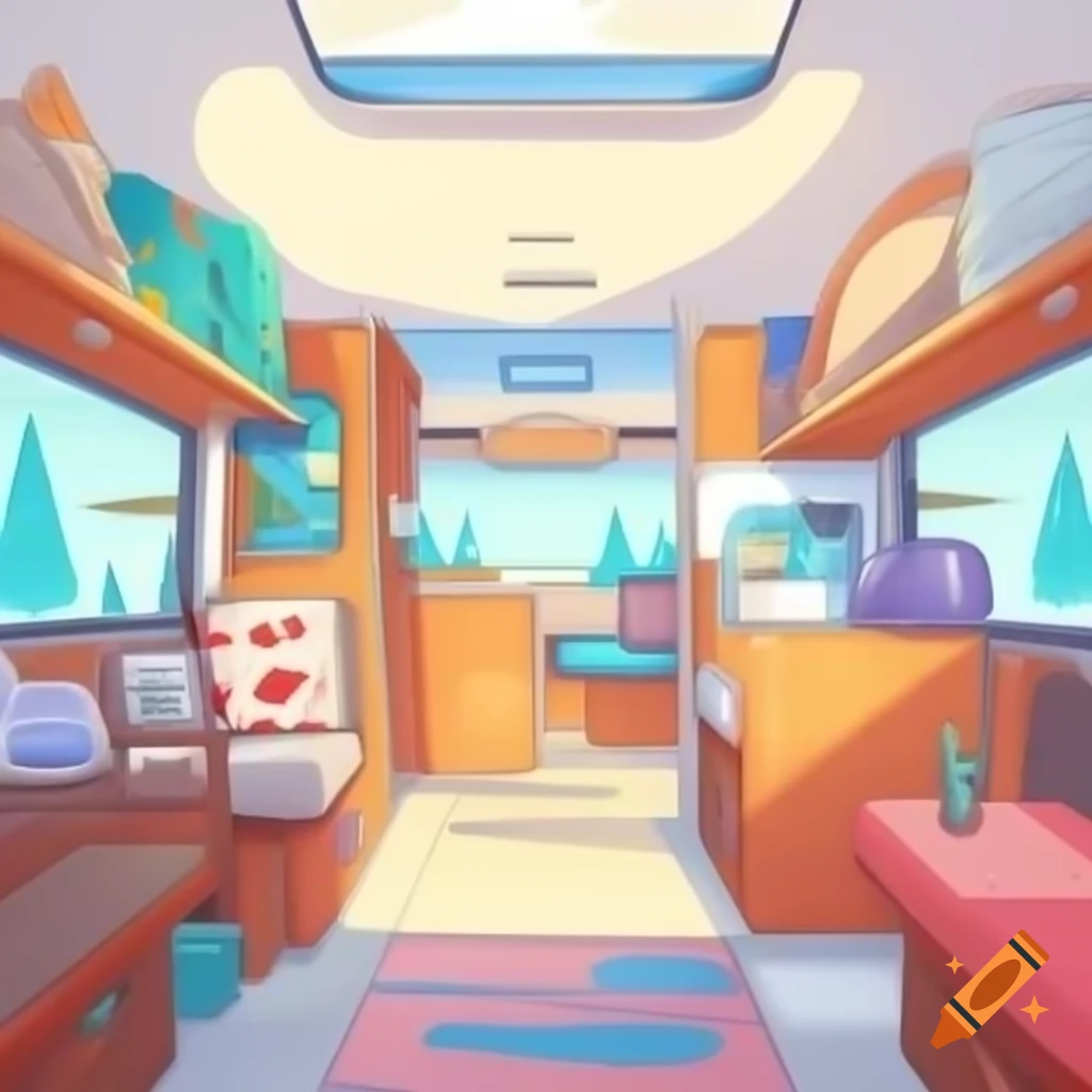 Cartoon illustration of the interior of a recreational vehicle