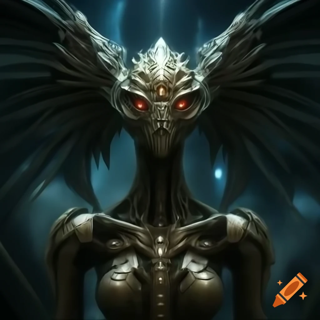 Alien Angel Goddess Queen Adalline in Cosmic Dream War, calmly addressing heroes