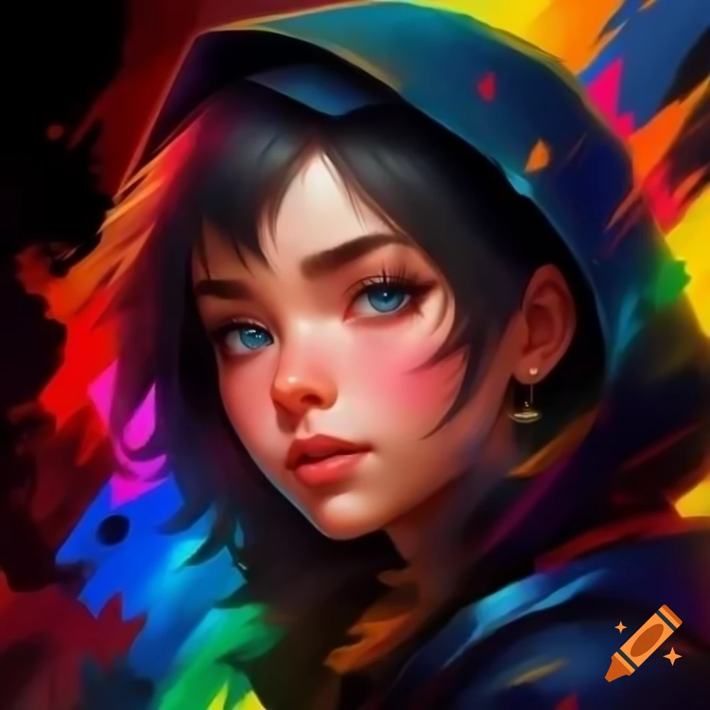 Striking portrait of rebellious young woman inspired by Blade Runner, vibrant colors