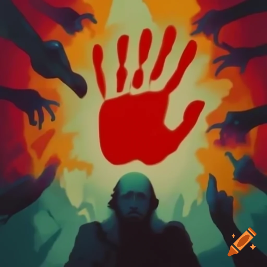 Powerful illustration symbolizing anti-ragging with vibrant colors and deep red handprint