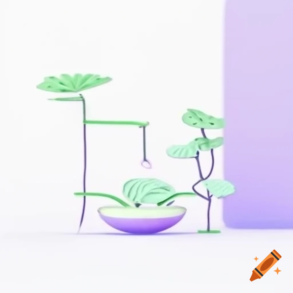 One line drawing of a branch with green and purple leaves