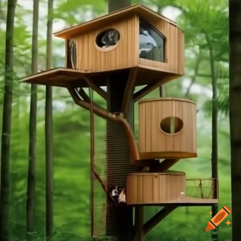 Cottagecore tree house surrounded by nature on craiyon