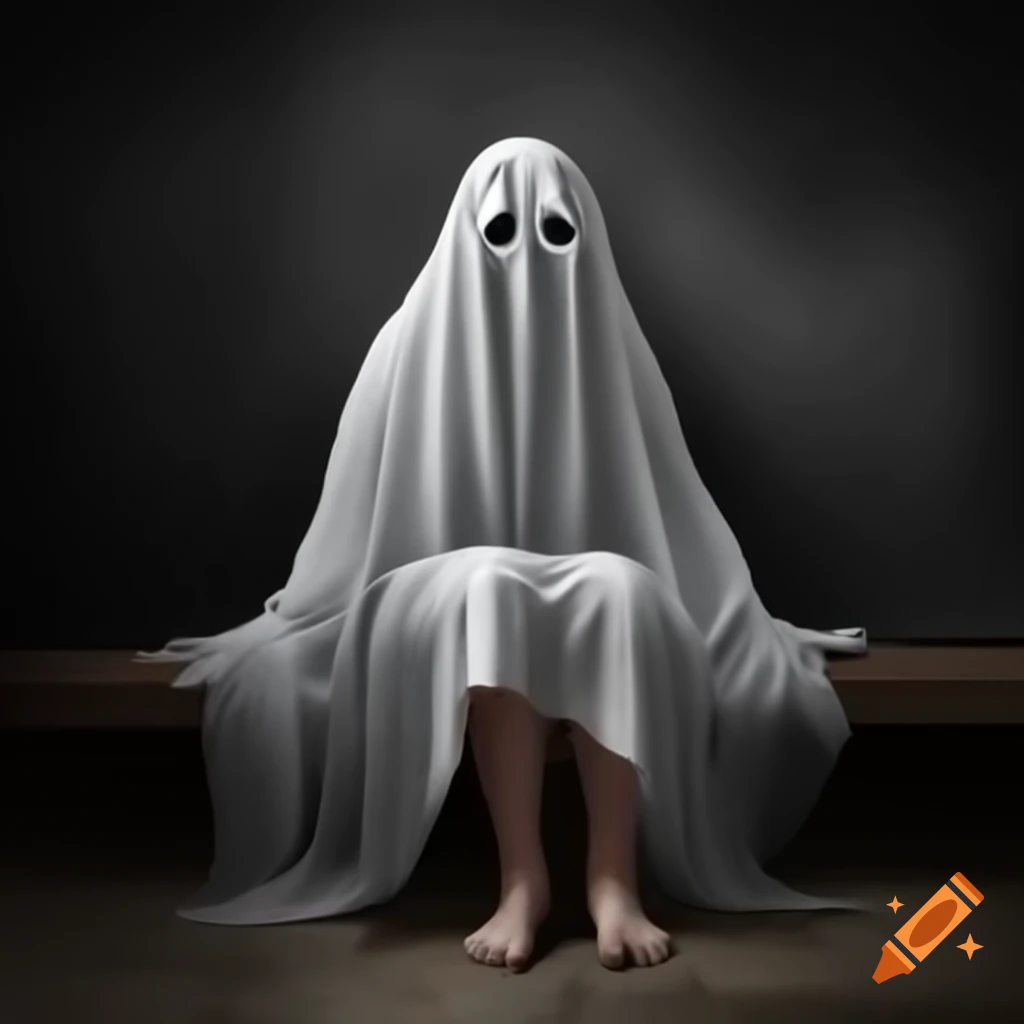 Creative costume of a woman in a spooky ghost sheet