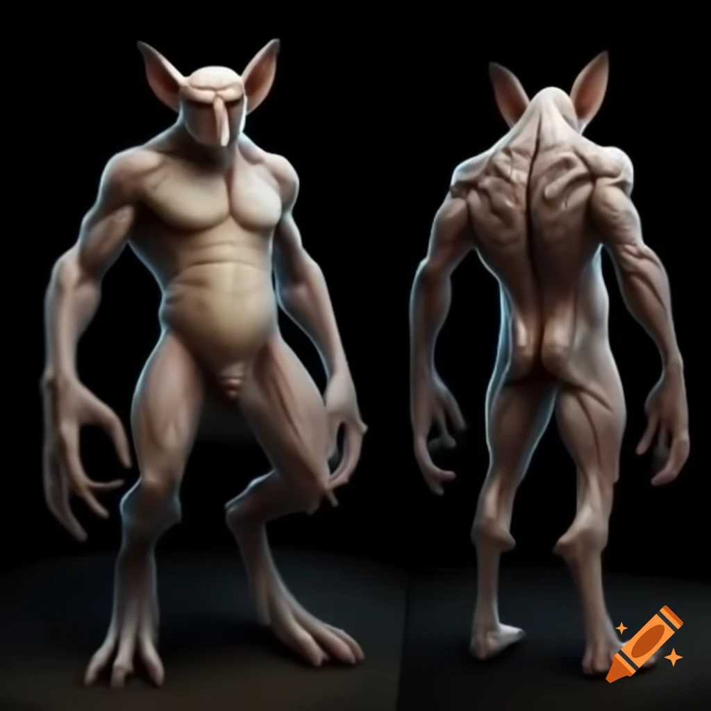 Half-human, half-bat creature with digitigrade legs and a human-like posture