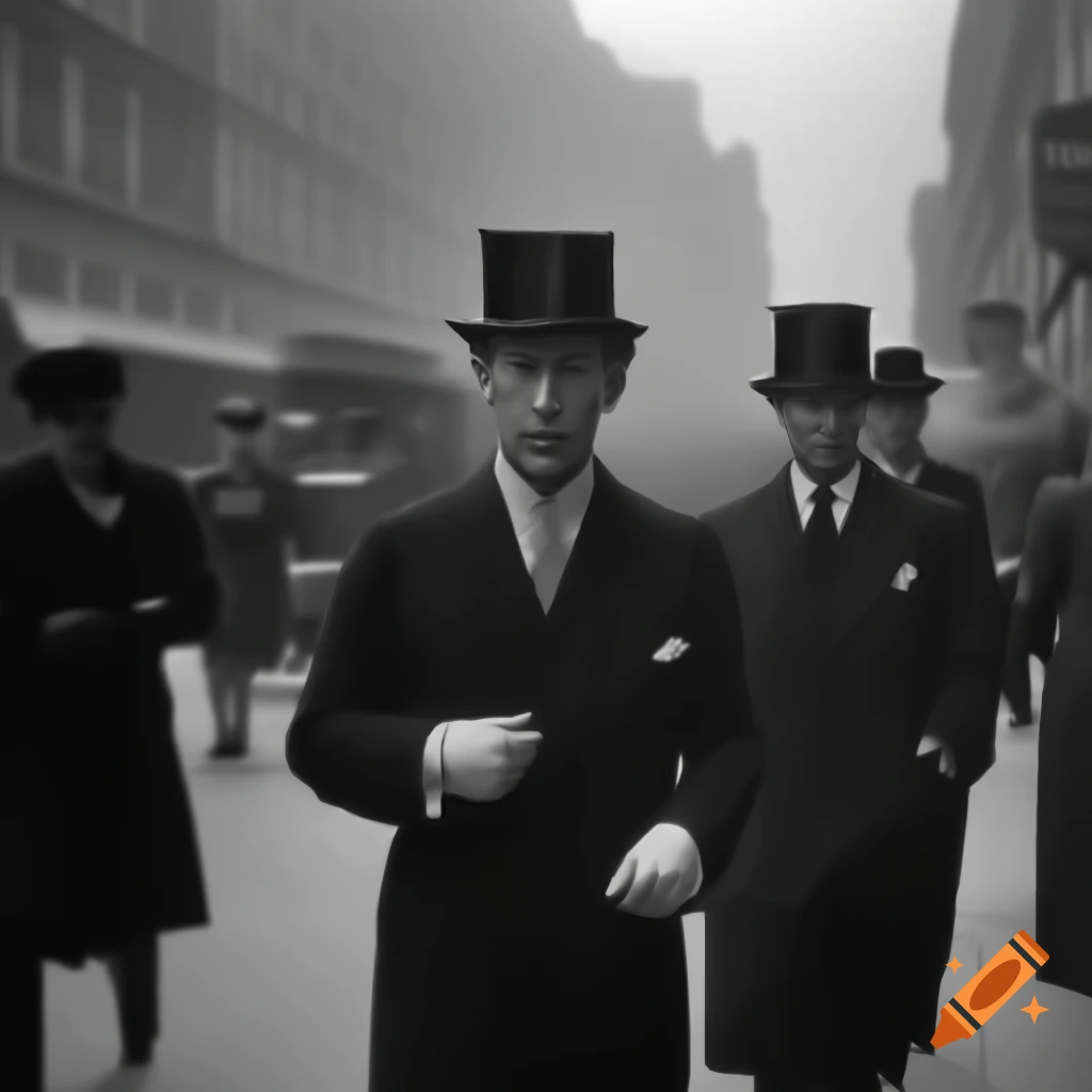 Character design of Charles, a 42-year-old male walking in historic London streets in 1927