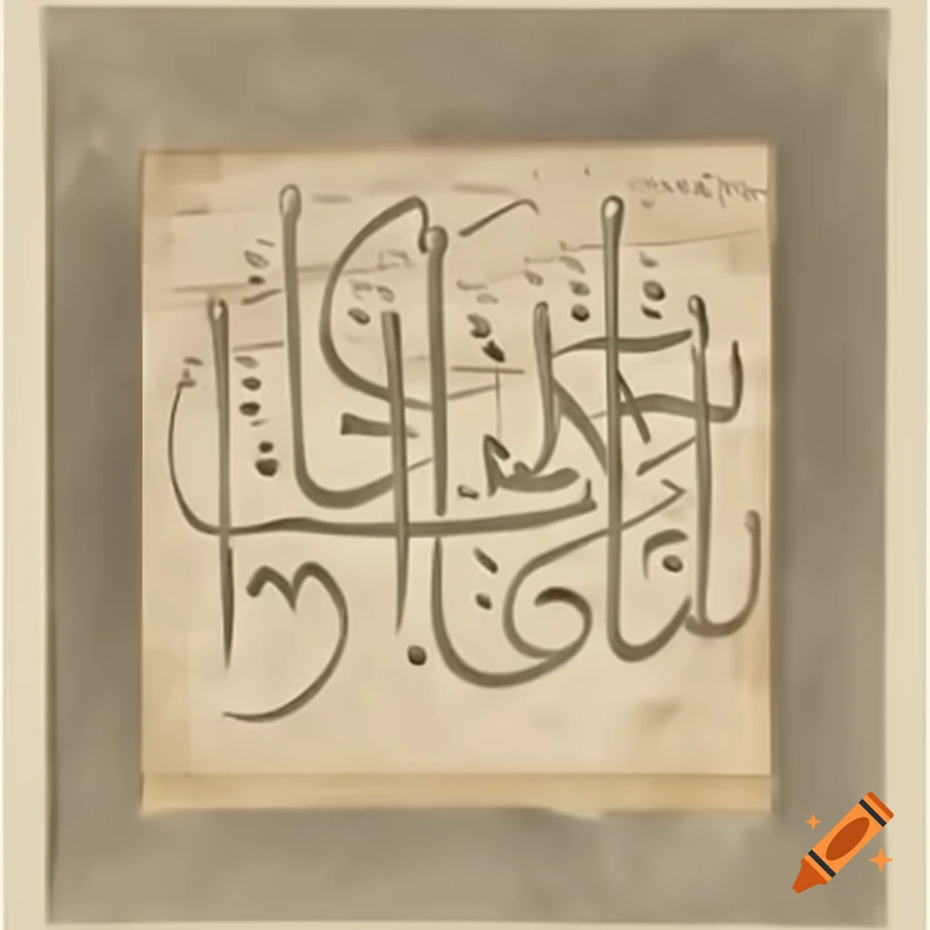 Stone lithograph of action scene from 'The Arabian Nights' with Islamic calligraphy
