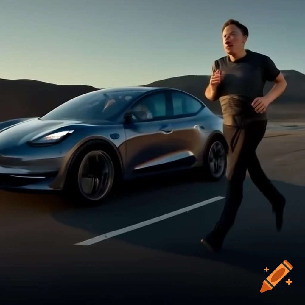 Elon Musk running faster than a Tesla car