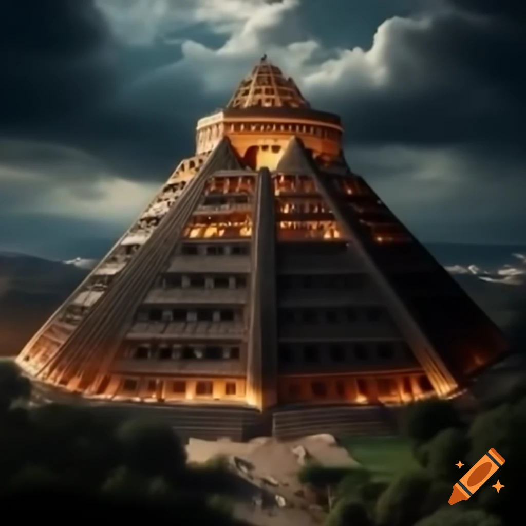Dramatic lighting on the Tower of Babel in a 4k visual