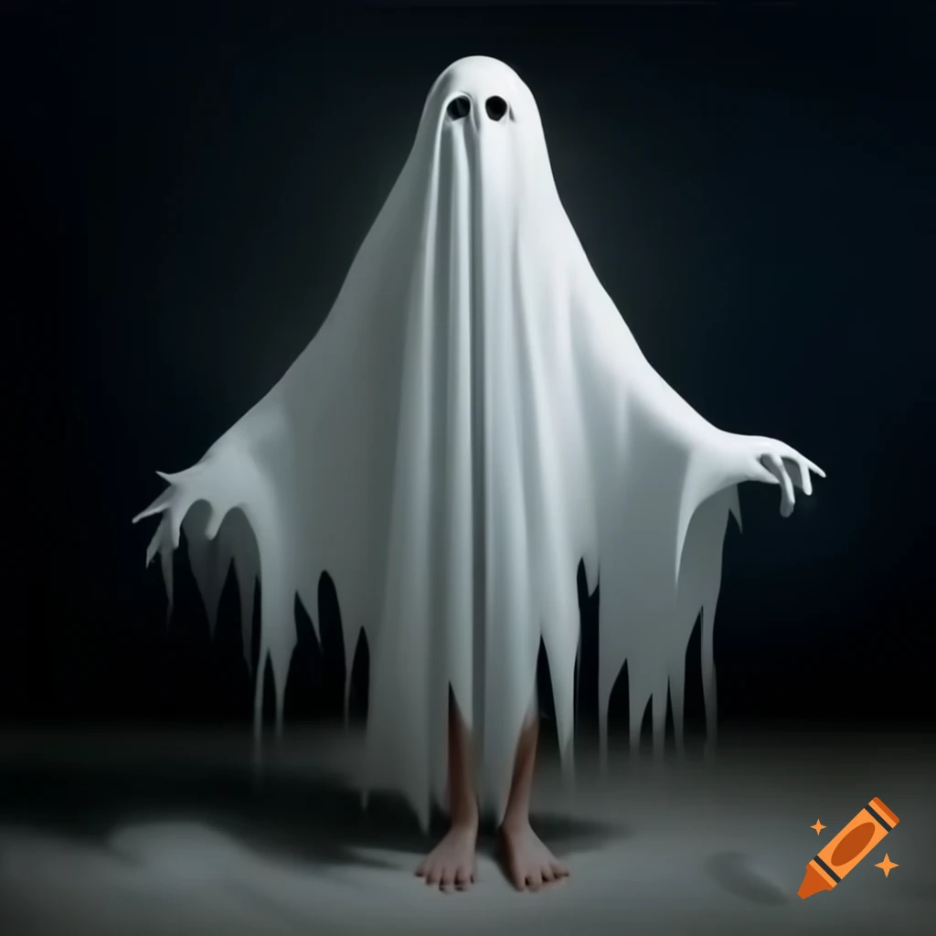 Woman dressed as a ghost with exposed feet