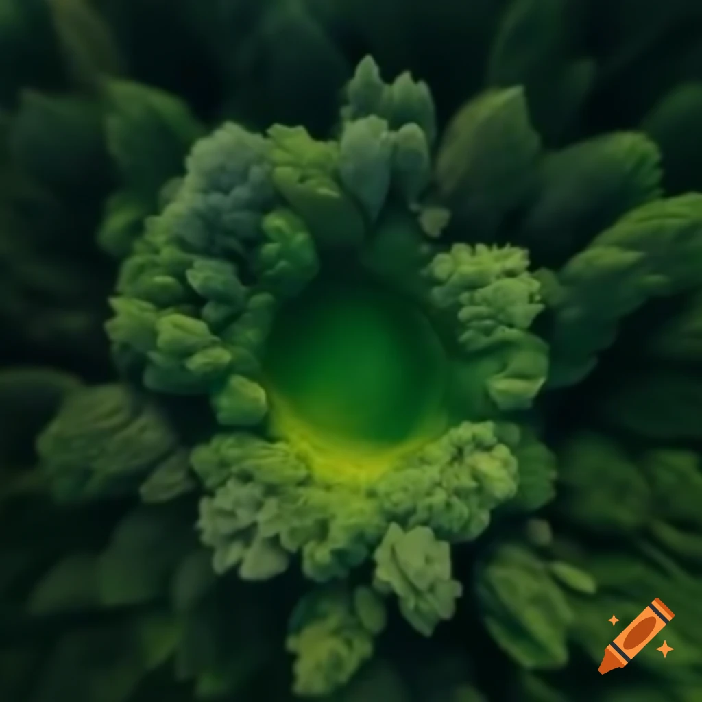 Empty green nest on forest green ground viewed from above