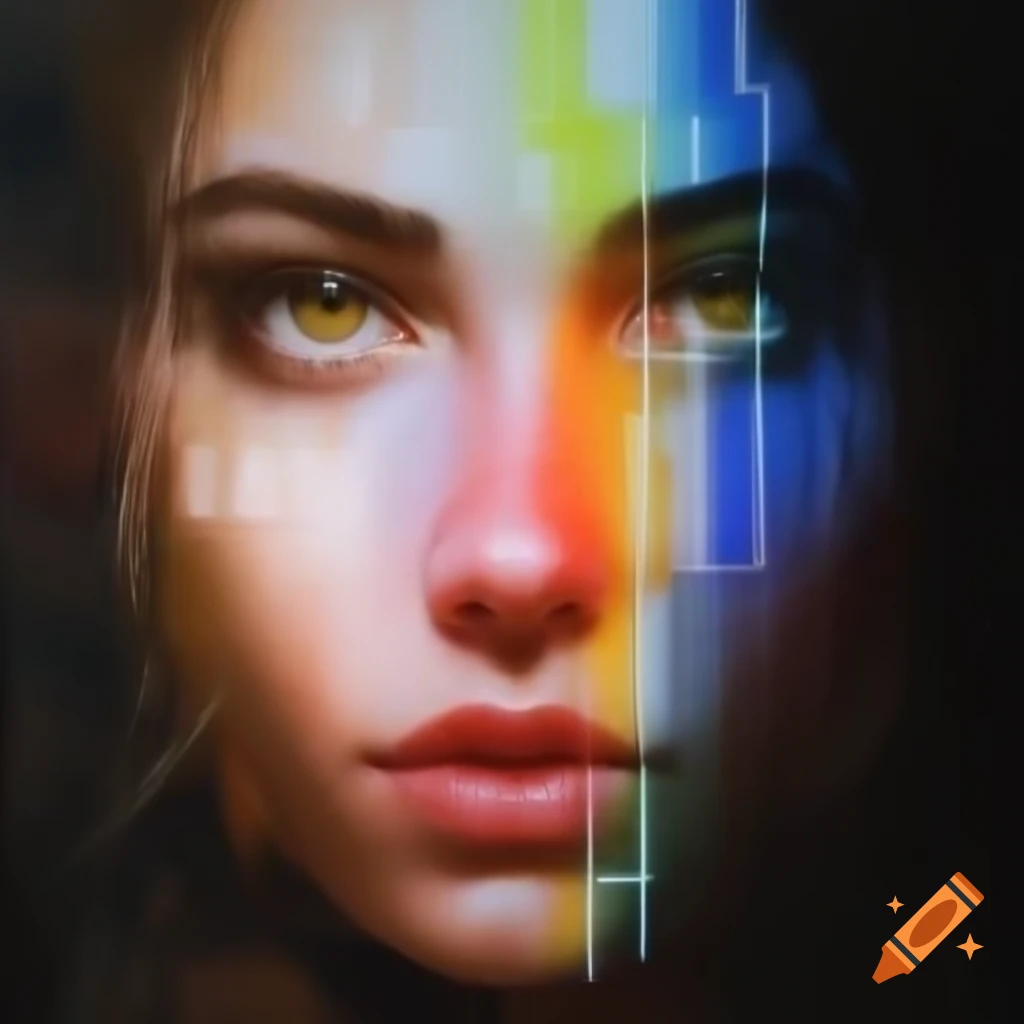 Rebellious young woman as modern-day Scheherazade in vibrant colors inspired by Blade Runner