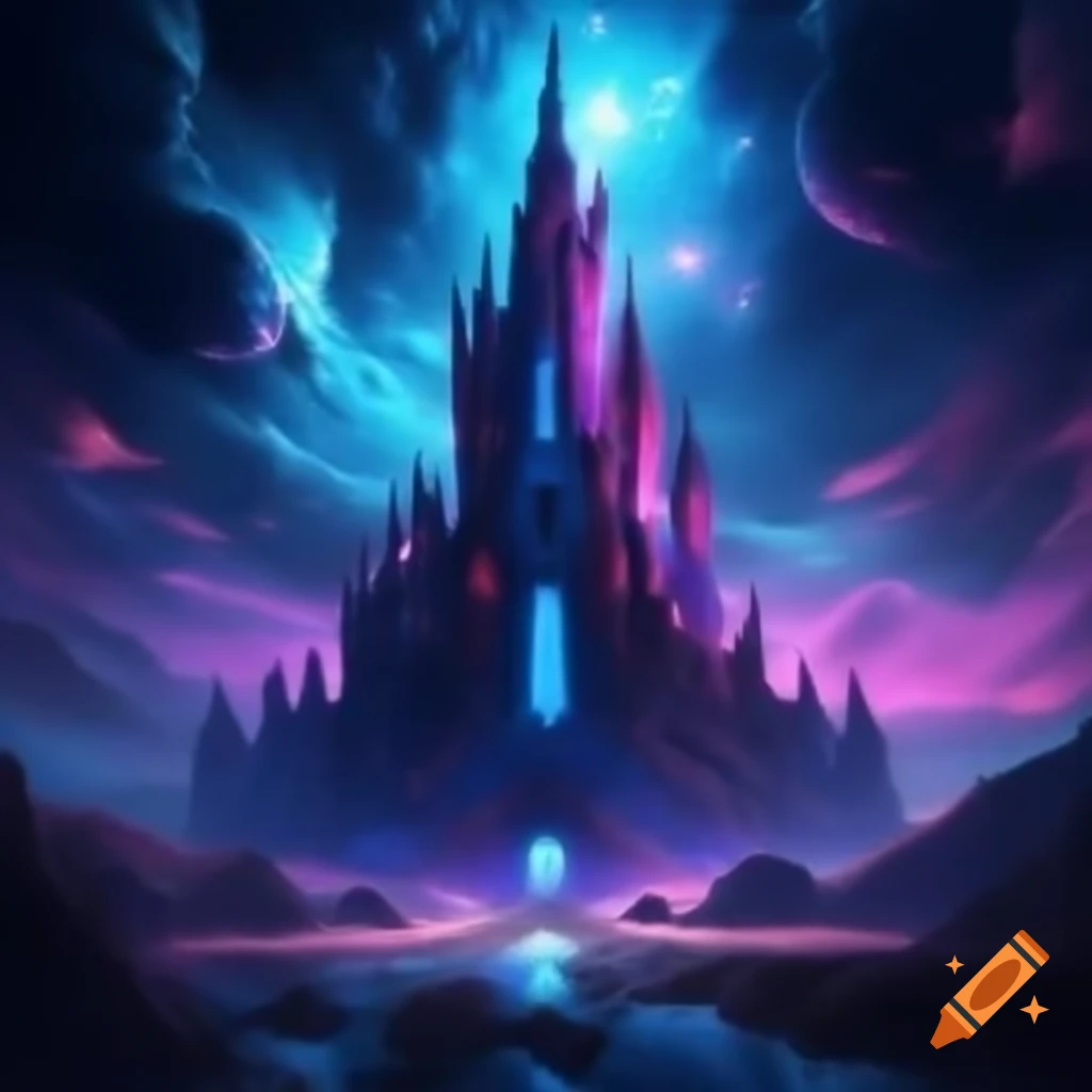 Magnificent blue and purple space castle