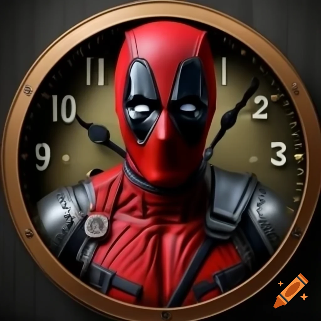 Realistic clock design shaped like Deadpool