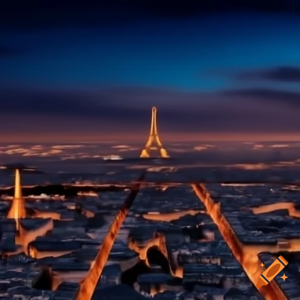 Aerial view of Paris at night