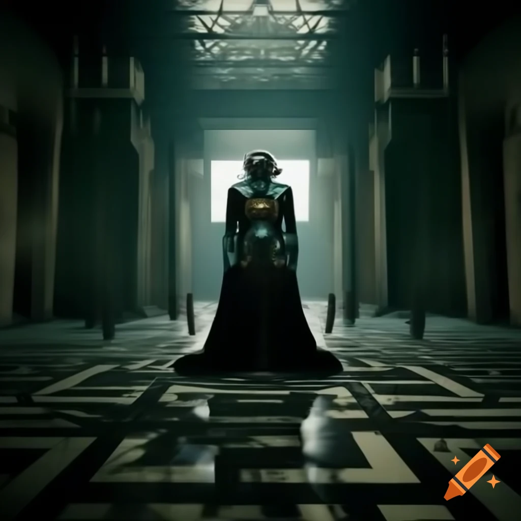 Dystopian future interpretation with Art Deco elegance and deep blue color scheme