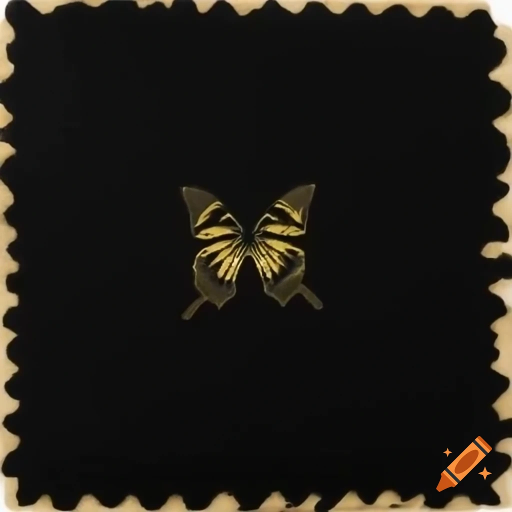 Black ink gold butterfly on black tweed surface by Henri Michaux
