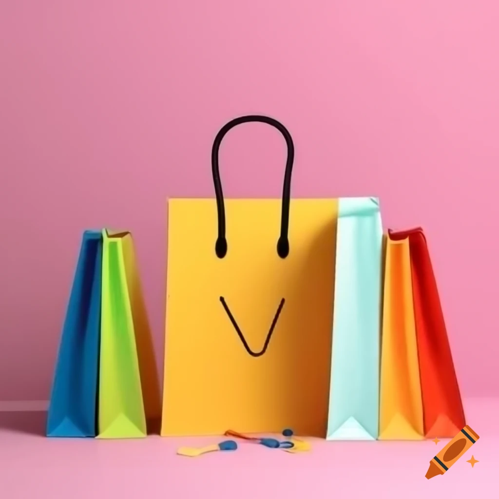 Five colorful shopping bags arranged together