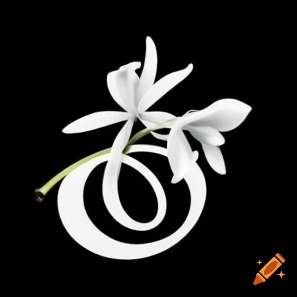 White orchid symbol design on black background