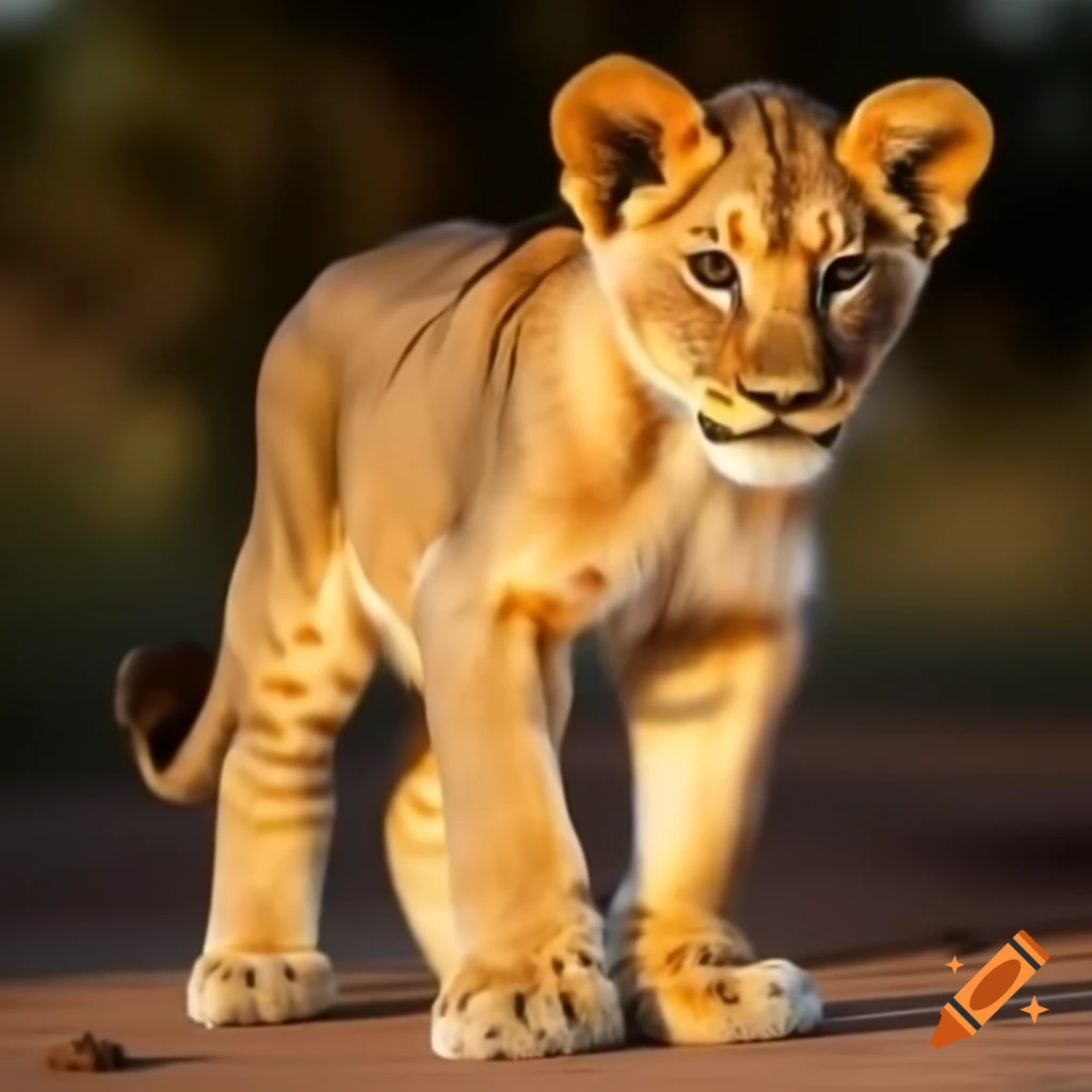 Standing lion cub