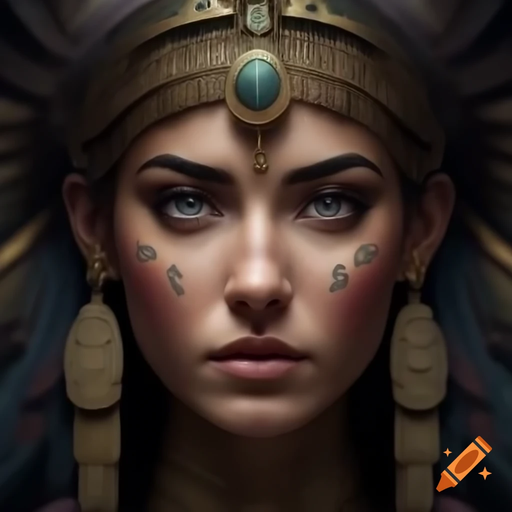 Headshot of a beautiful ancient Mesopotamian goddess