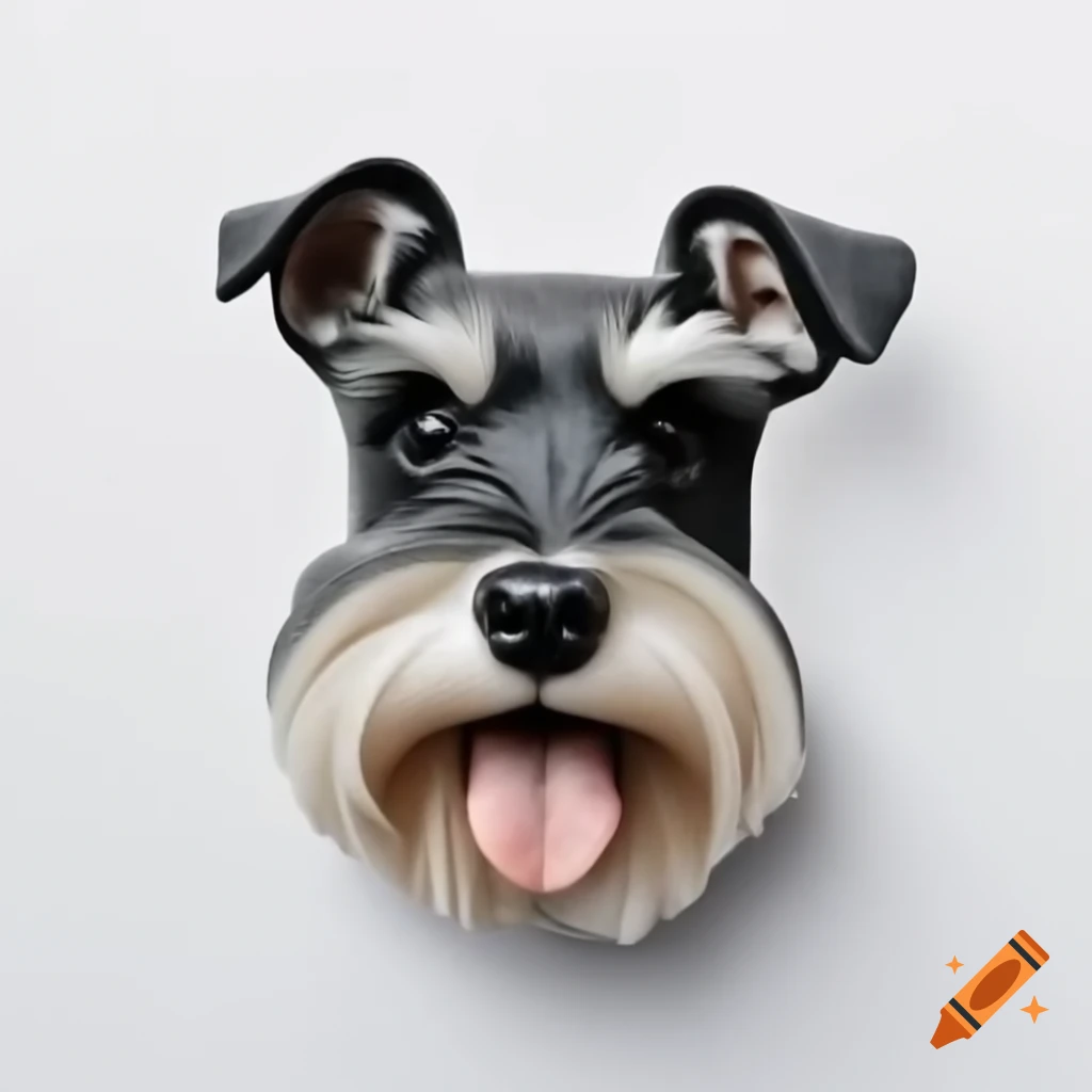Bas relief sculpture of a happy mini schnauzer head