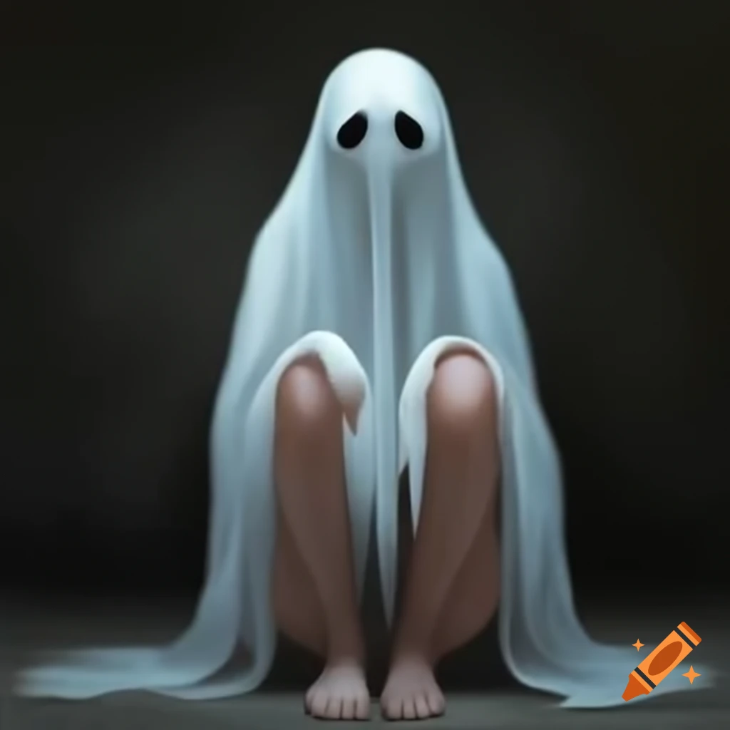 Woman dressed as a ghost with exposed feet