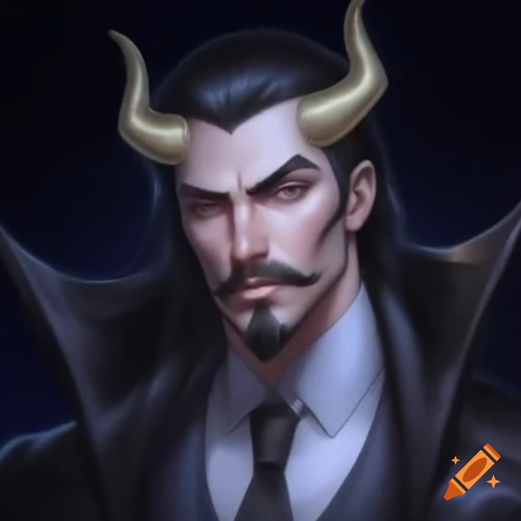 Headshot of suave gentleman with goatee and horns in expensive suit