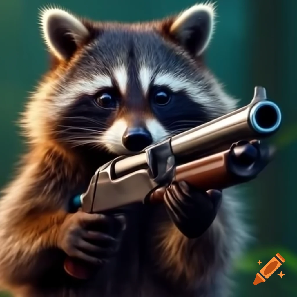 Raccoon holding a pump action shotgun